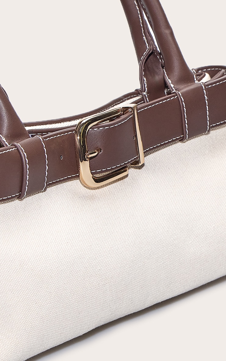 Canvas Belted PU Elongated Shoulder Bag image 5