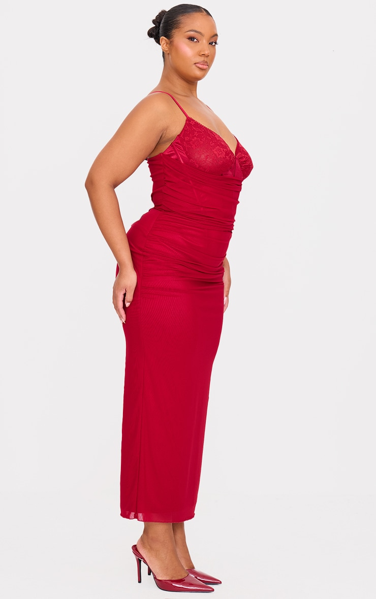 Wine Ruched Maxi Dress With Corset Underlay image 3