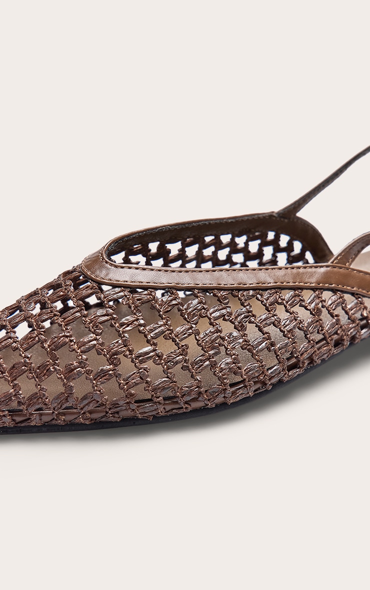 Chocolate Pu Point Toe Woven Sling Back Flats image 5