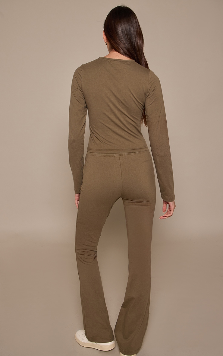 Sage Khaki Cotton Seam Detail Mid Rise Skinny Flares image 3