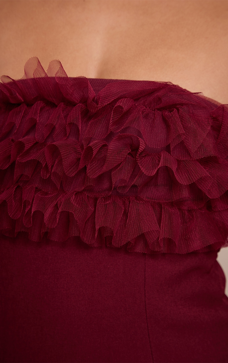 Wine Woven Ruffle Bandeau Shift Dress image 4