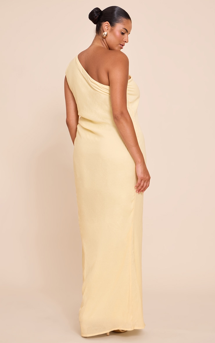 Plus Robe longue texturée jaune citron froncée à épaule unique image 2
