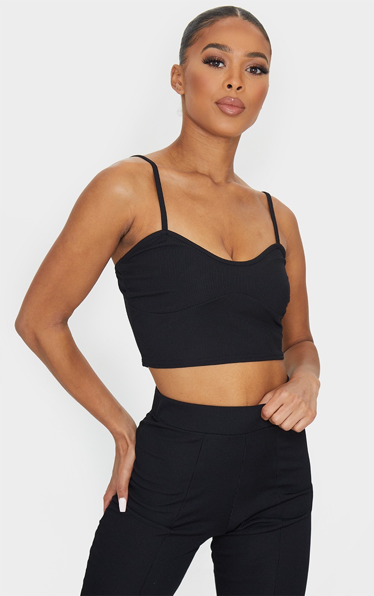 RECYCLED Black Strappy Underbust Detail Crop Top