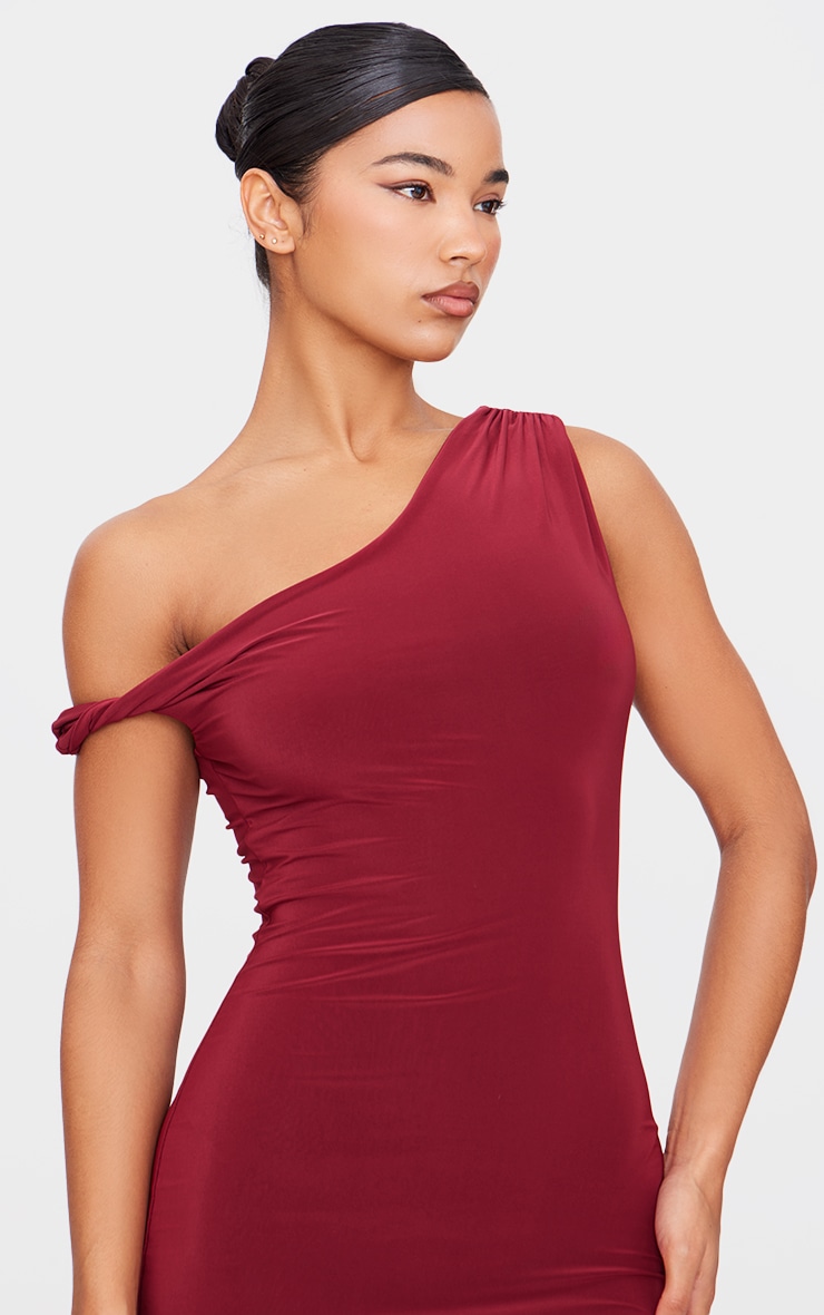 Burgundy Double Layer Slinky Twist Bodycon Dress image 4