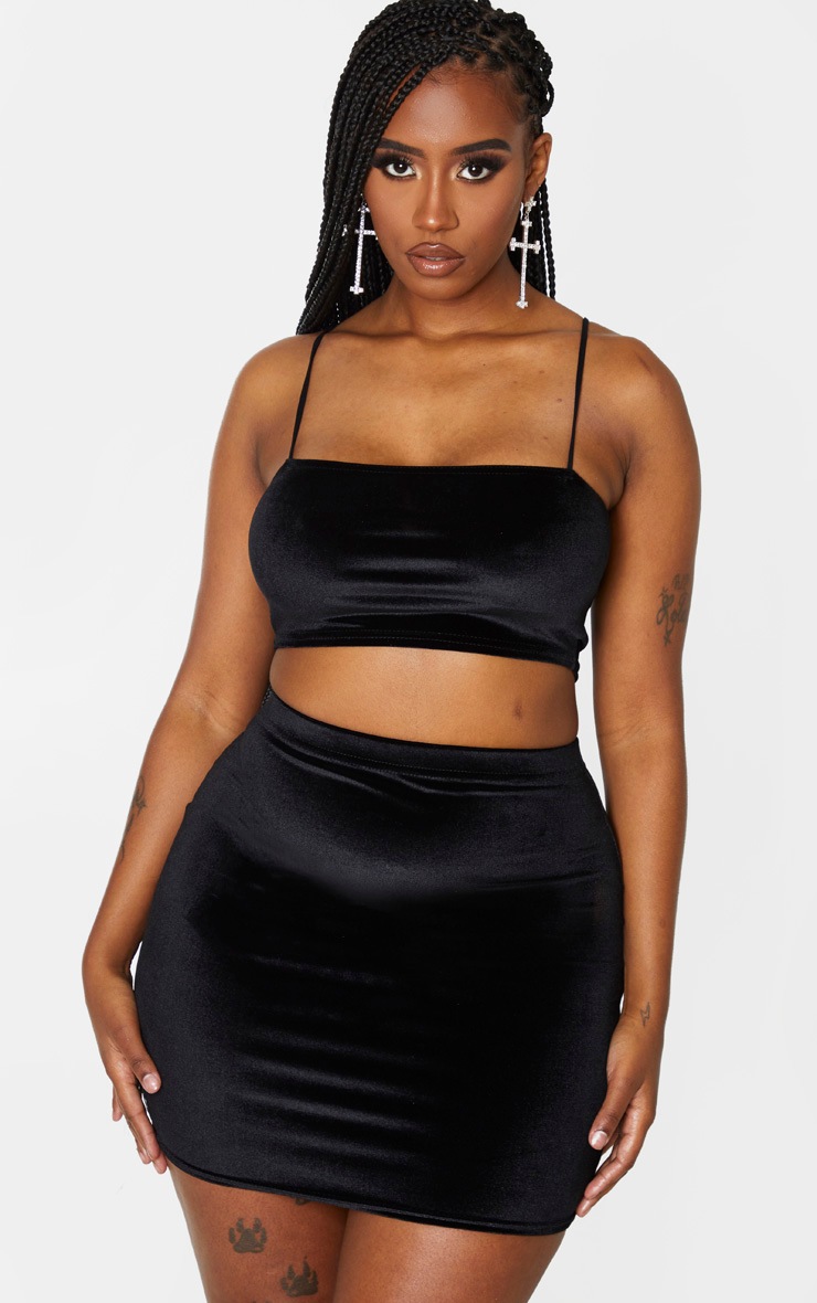 Shape Black Velvet High Waist Bodycon Skirt