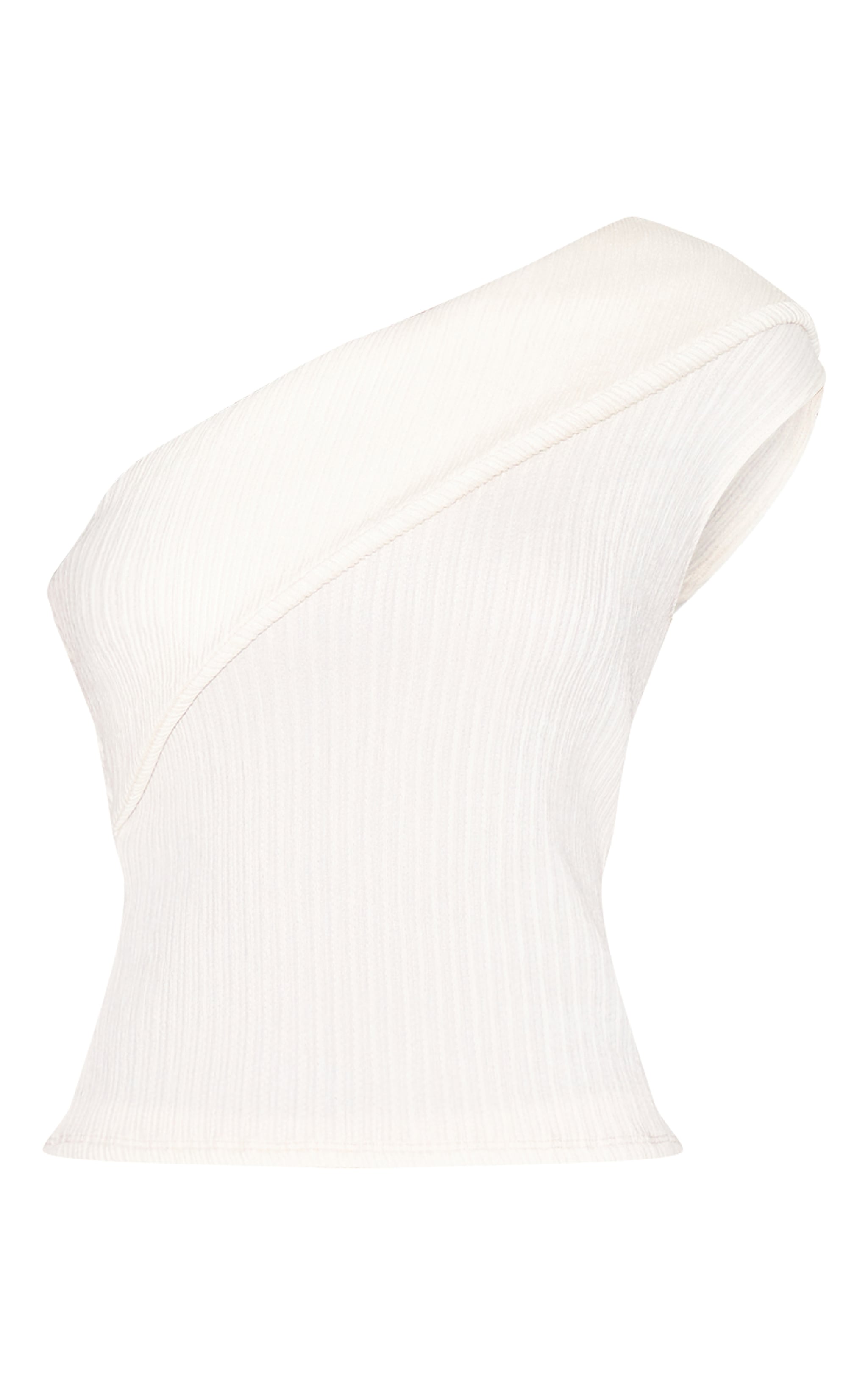 Cream Textured Fold Over One Shoulder Long Top image 5