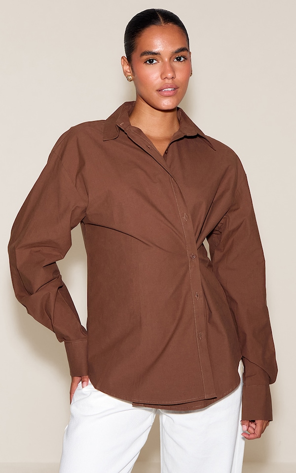 Chocolate Cotton Multi Button Cinched Shirt