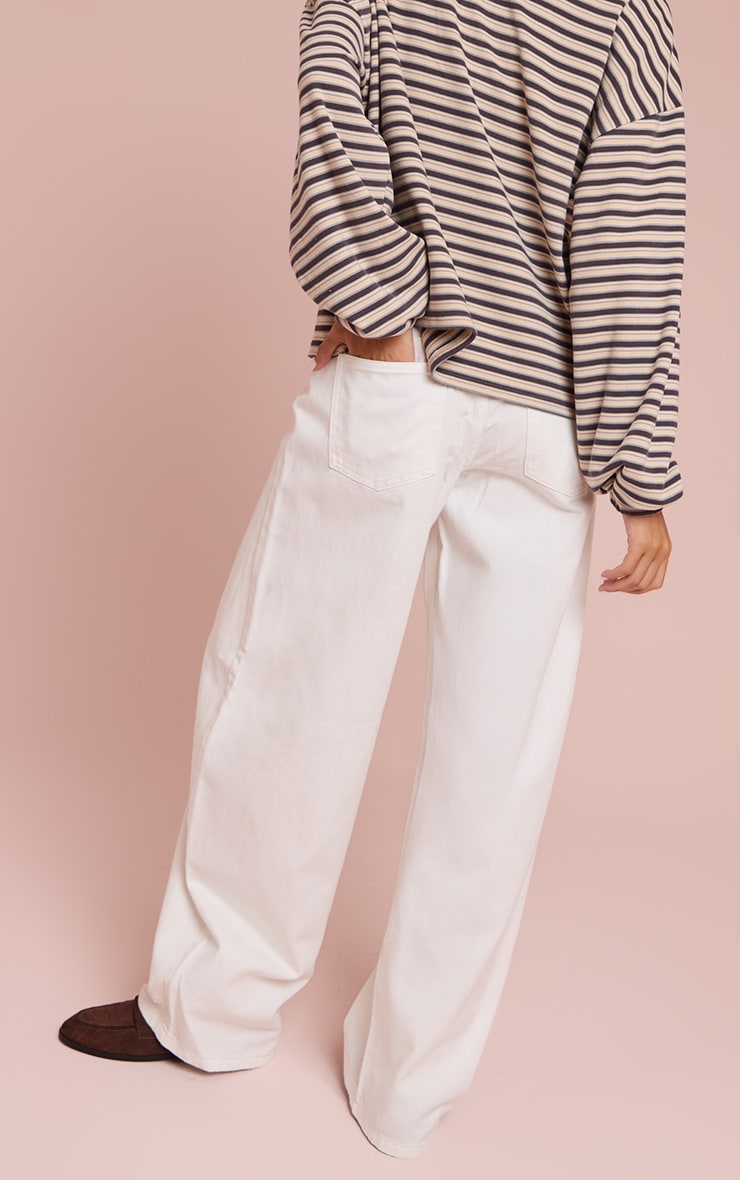 White Low Rise Seam Detail Barrel Jean