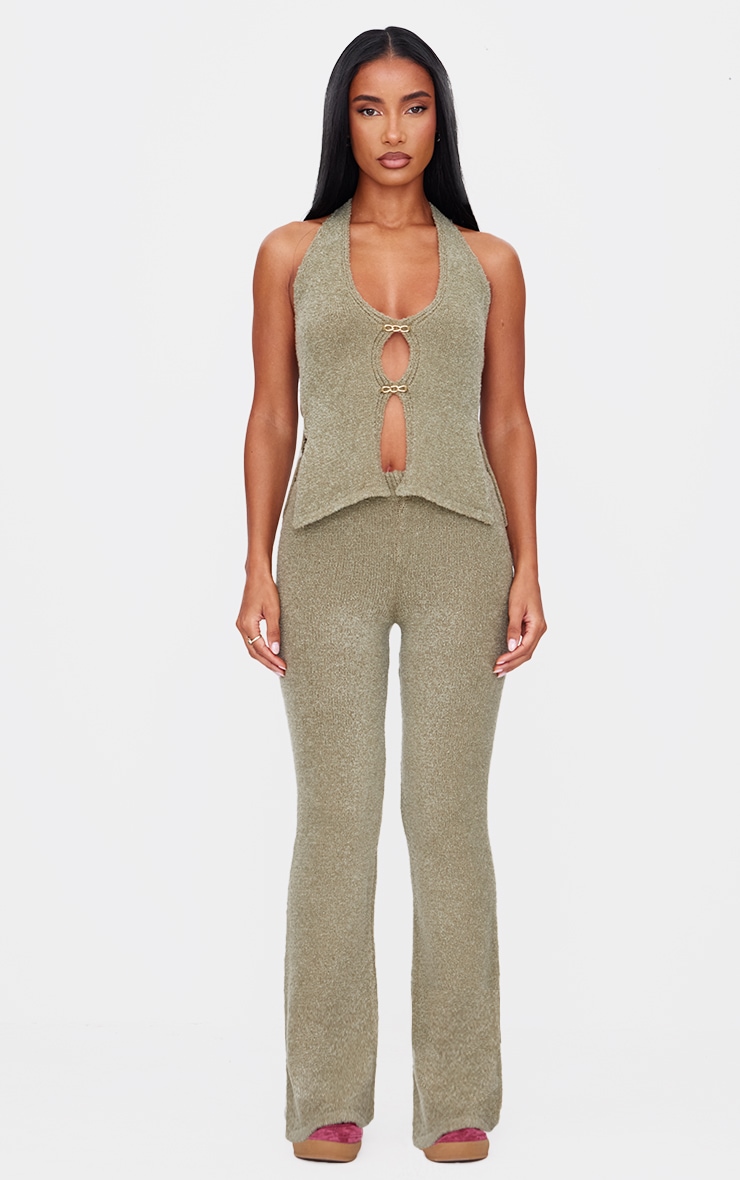 Olive Soft Bobble Knit Wide Leg Pants image 1