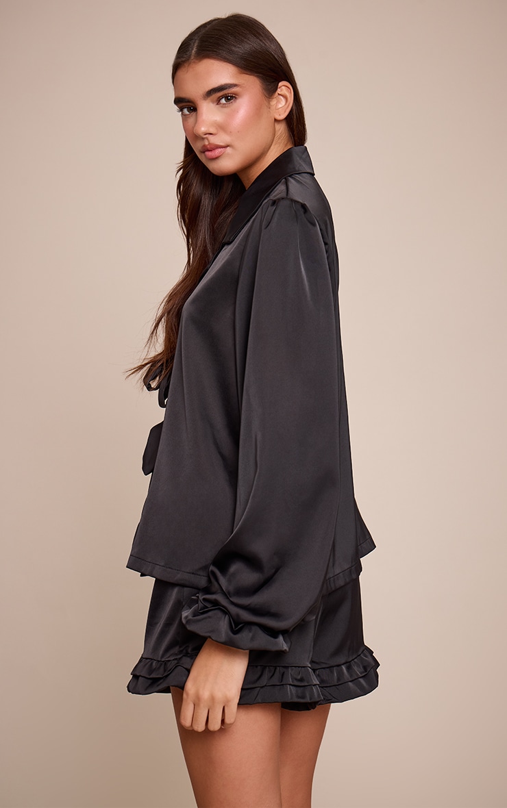 Black Frill Bow Tie Up Pyjamas image 2