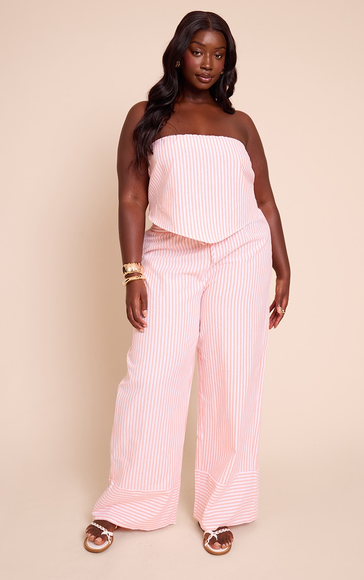 Plus Orange Pinstriped Bandeau Dipped Hem Top image 3