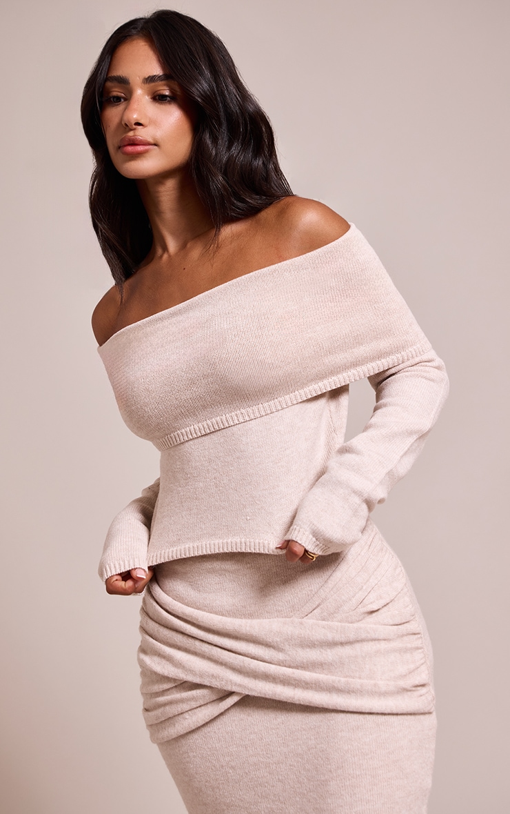 Petite Soft Ribbed Knit Bardot Top