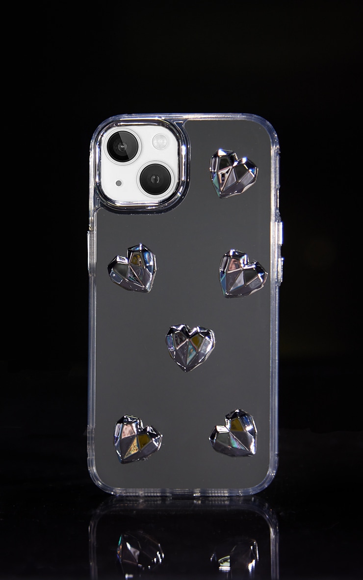 Silver Heart Studded Mirrored Iphone 13 Case PrettyLittleThing IE