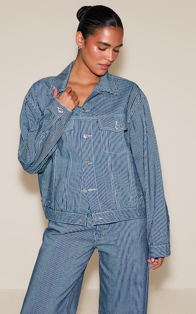 Veste en jean classique bleu foncé à rayures