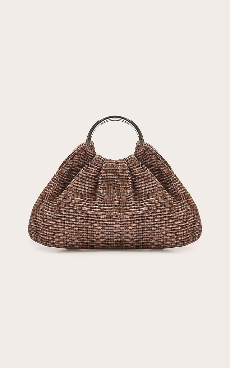 Chocolate Raffia Gold Studded Tote image 4