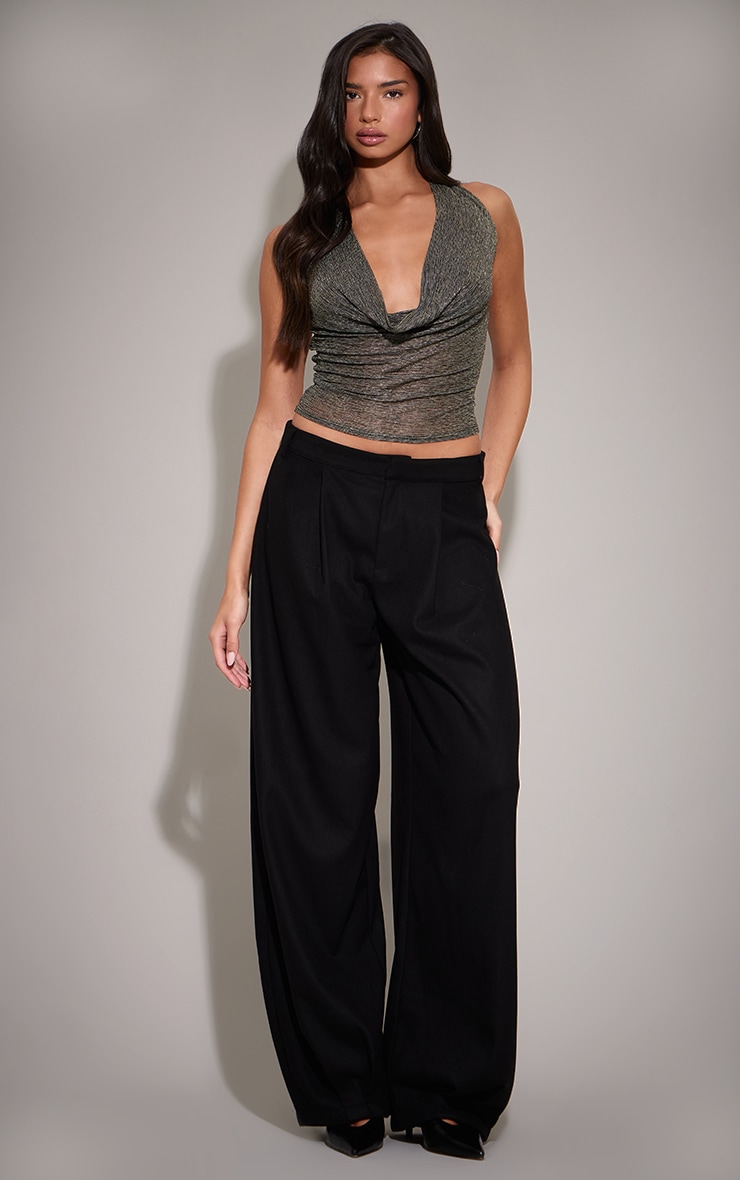 Black Shimmer Pleated Cowl Neck Top image 3