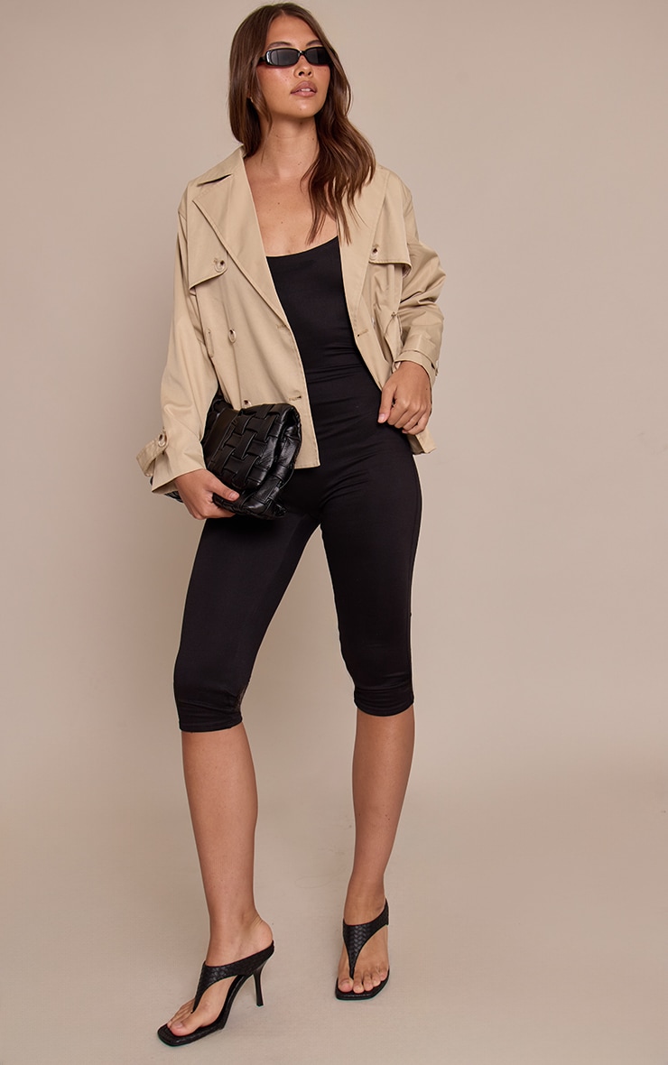 Black Spaghetti Strap Contour Jersey Capri Jumpsuit image 3