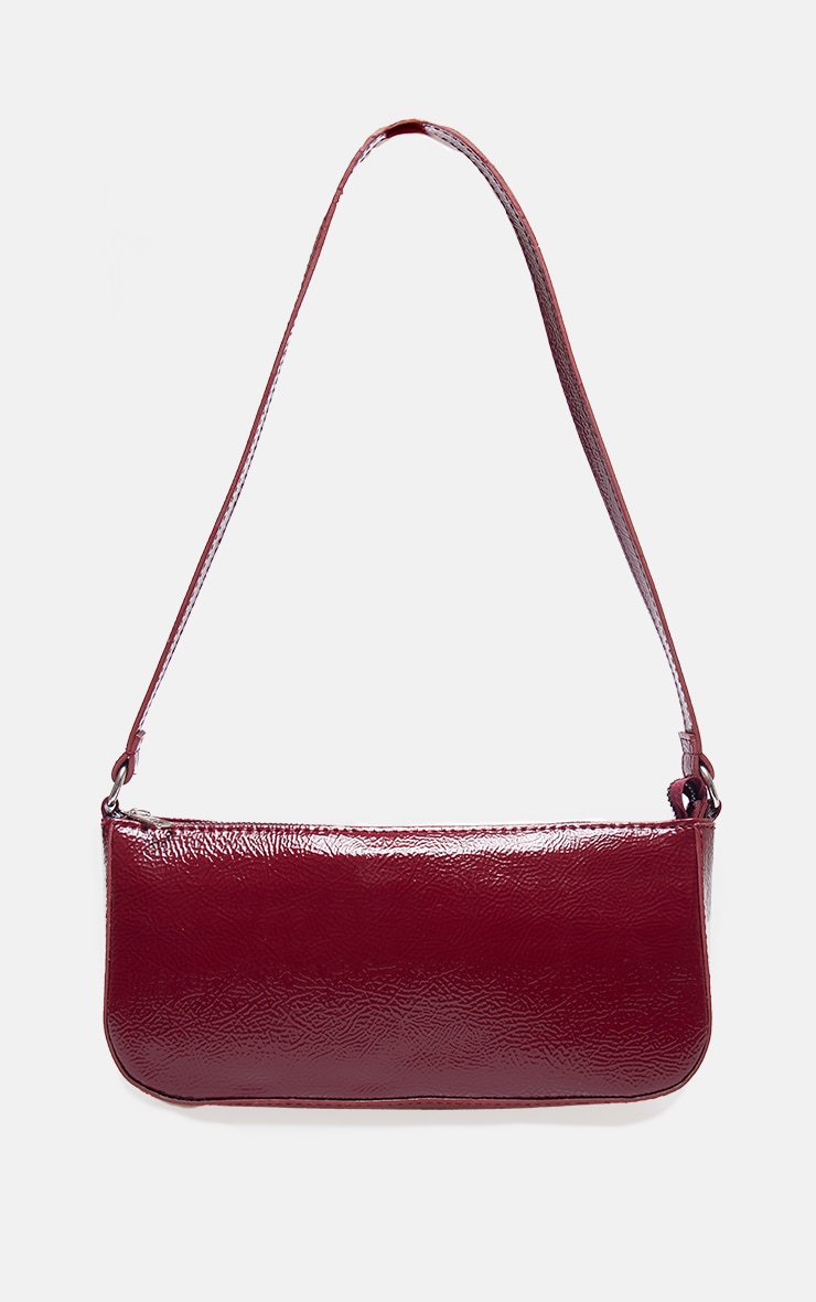 Burgundy Crinkle Patent Pu Zip Shoulder Bag