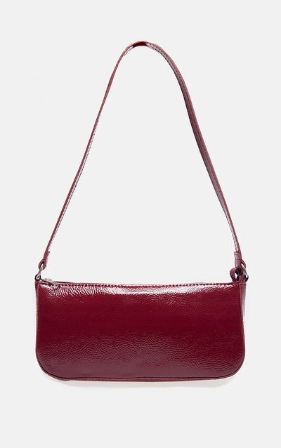 Burgundy Crinkle Patent Pu Zip Shoulder Bag