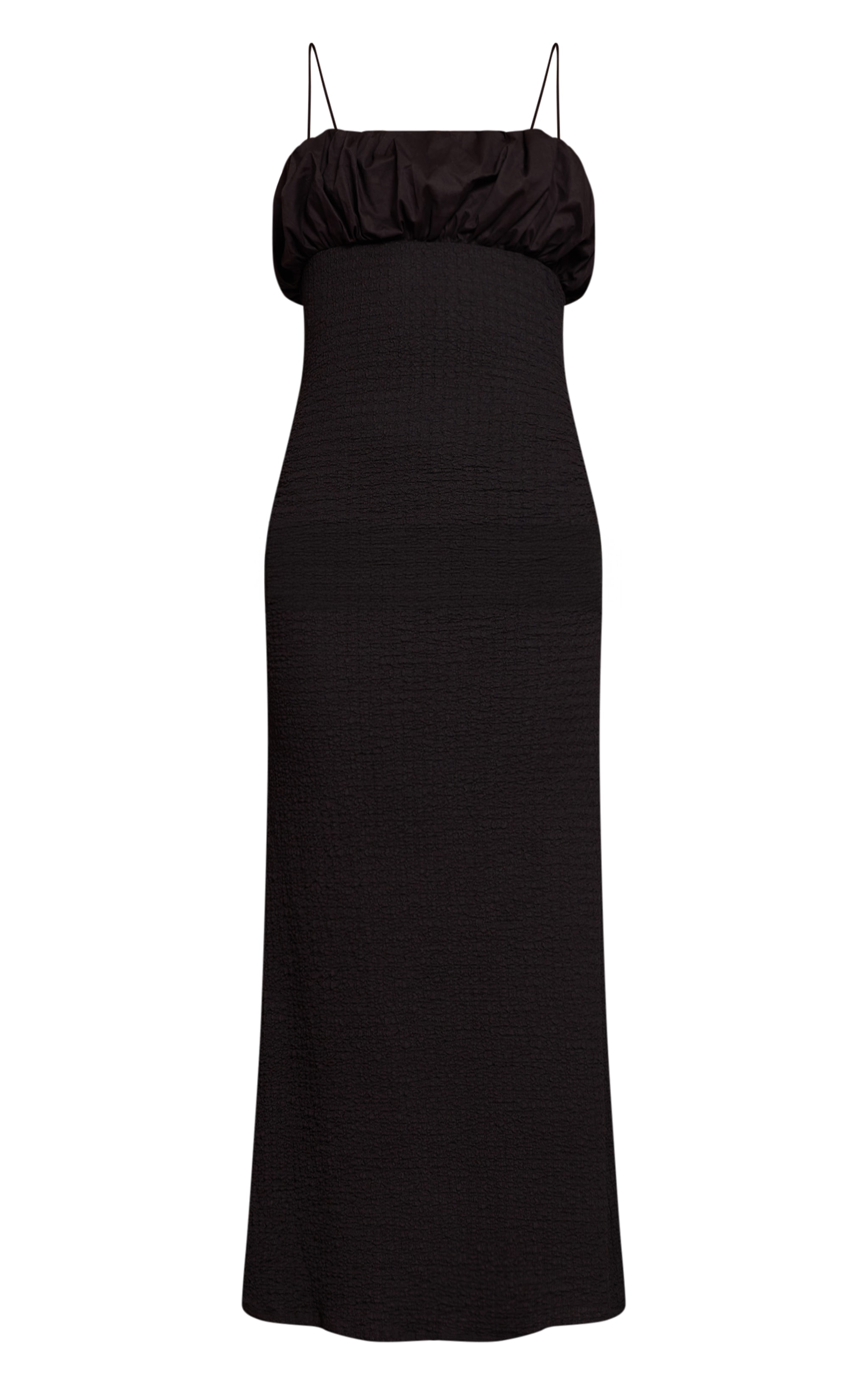 Black Textured Puff Detail Strappy Maxi Dress image 5