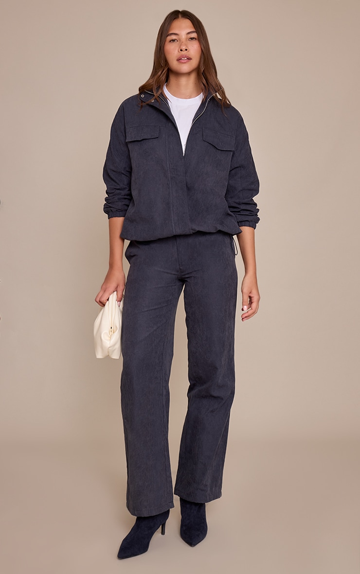 Navy Peach Skin Zip Up High Neck Jacket image 3