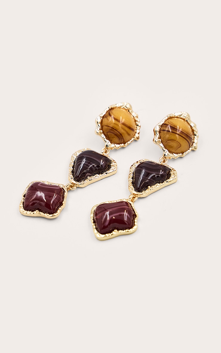 Gold Textured Tri Coloured Stone Draped Earrings image 3