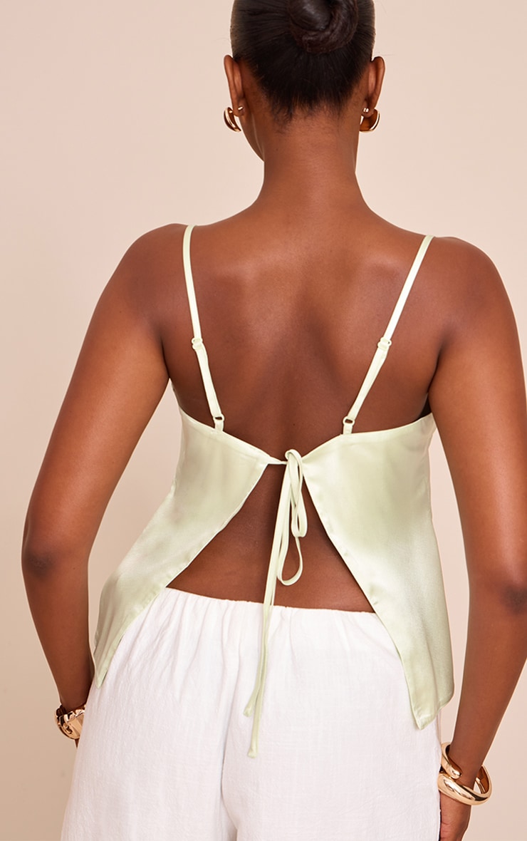 Lime Satin Open Tie Back Top image 2