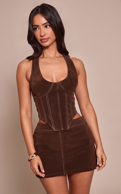 Petite Top corset en suédine chocolat à dos nu