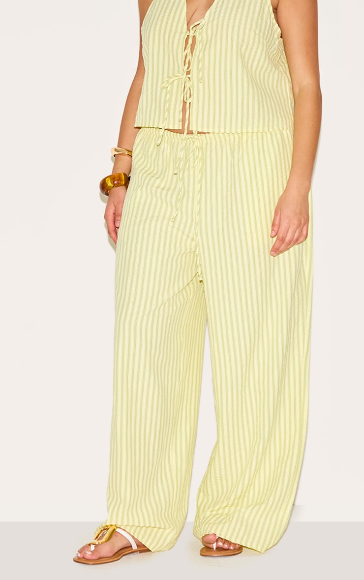 Plus Pantalon droit citron vert noué sur la taille à rayures image 2