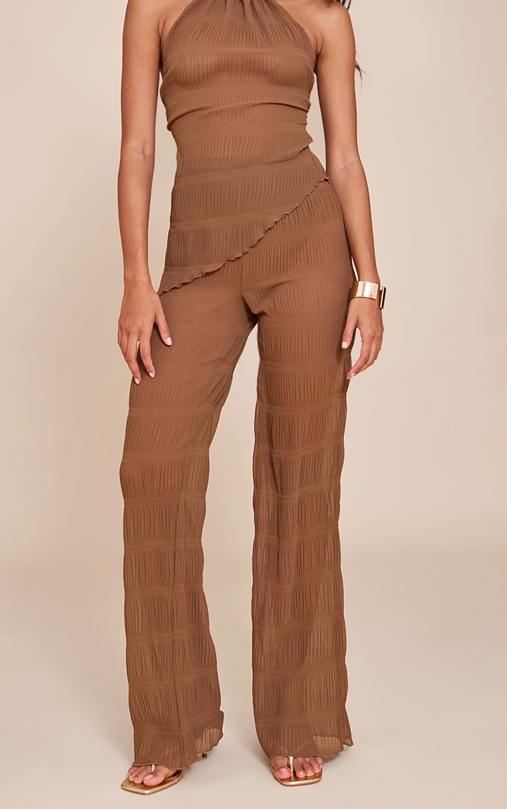 Chocolate Brown Textured Sheer Woven Mid Rise Straight Leg Pant image 2