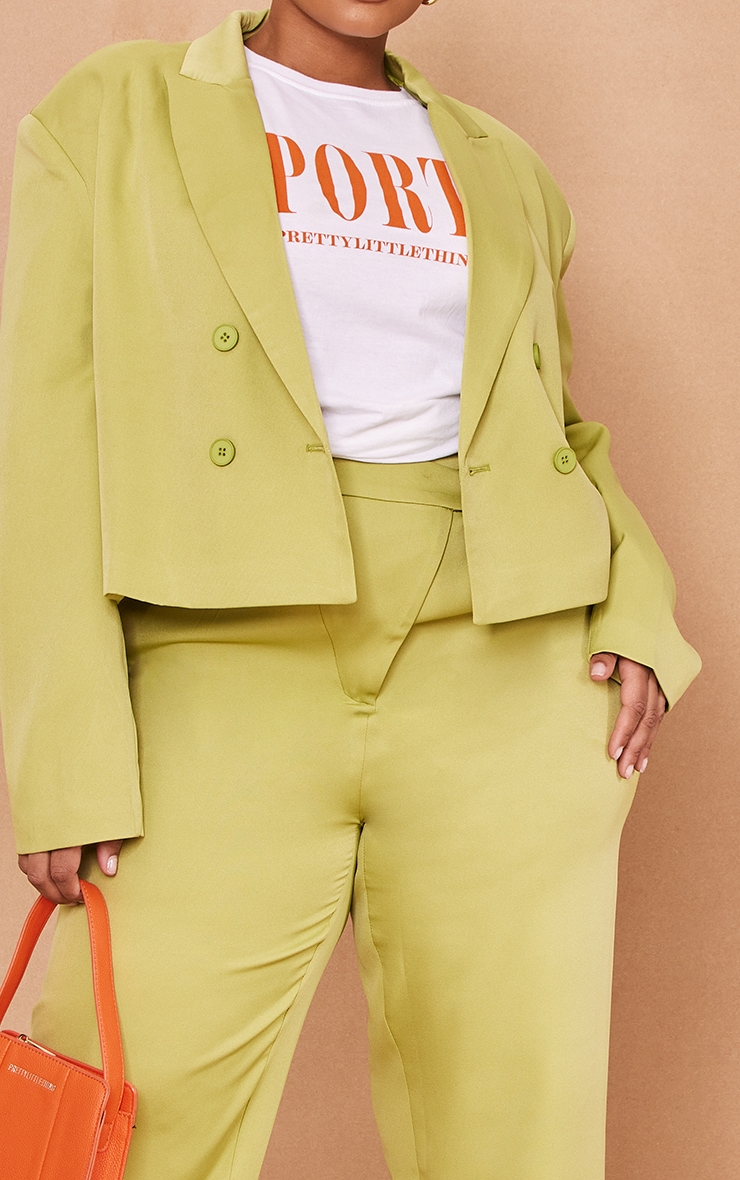 Plus Lime Shoulder Pad Button Detail Crop Blazer image 4