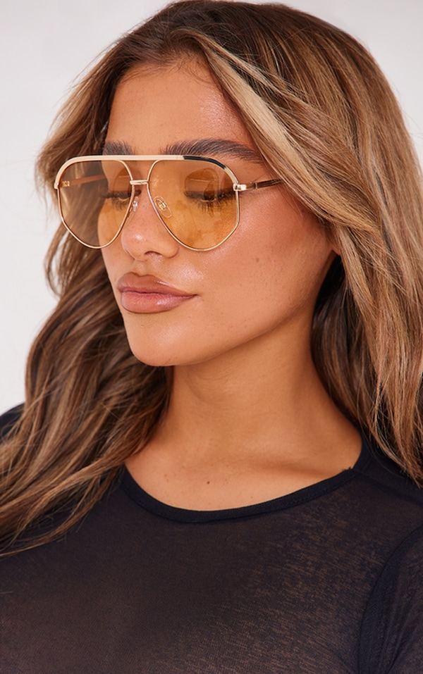 Orange Lens Gold Bar Aviator Sunglasses PrettyLittleThing AUS