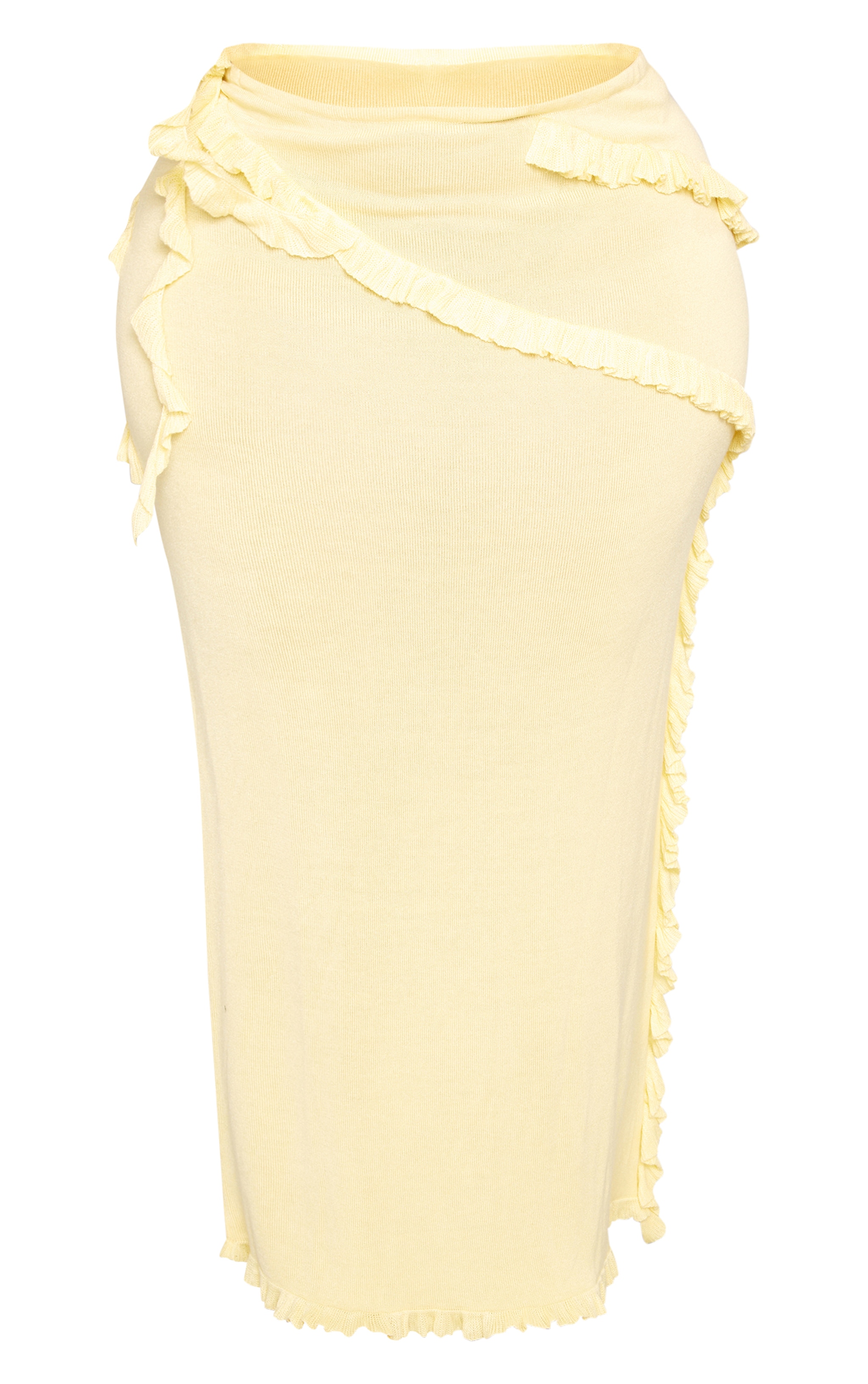 Plus Yellow Rib Knit Frill Detail Maxi Skirt image 4
