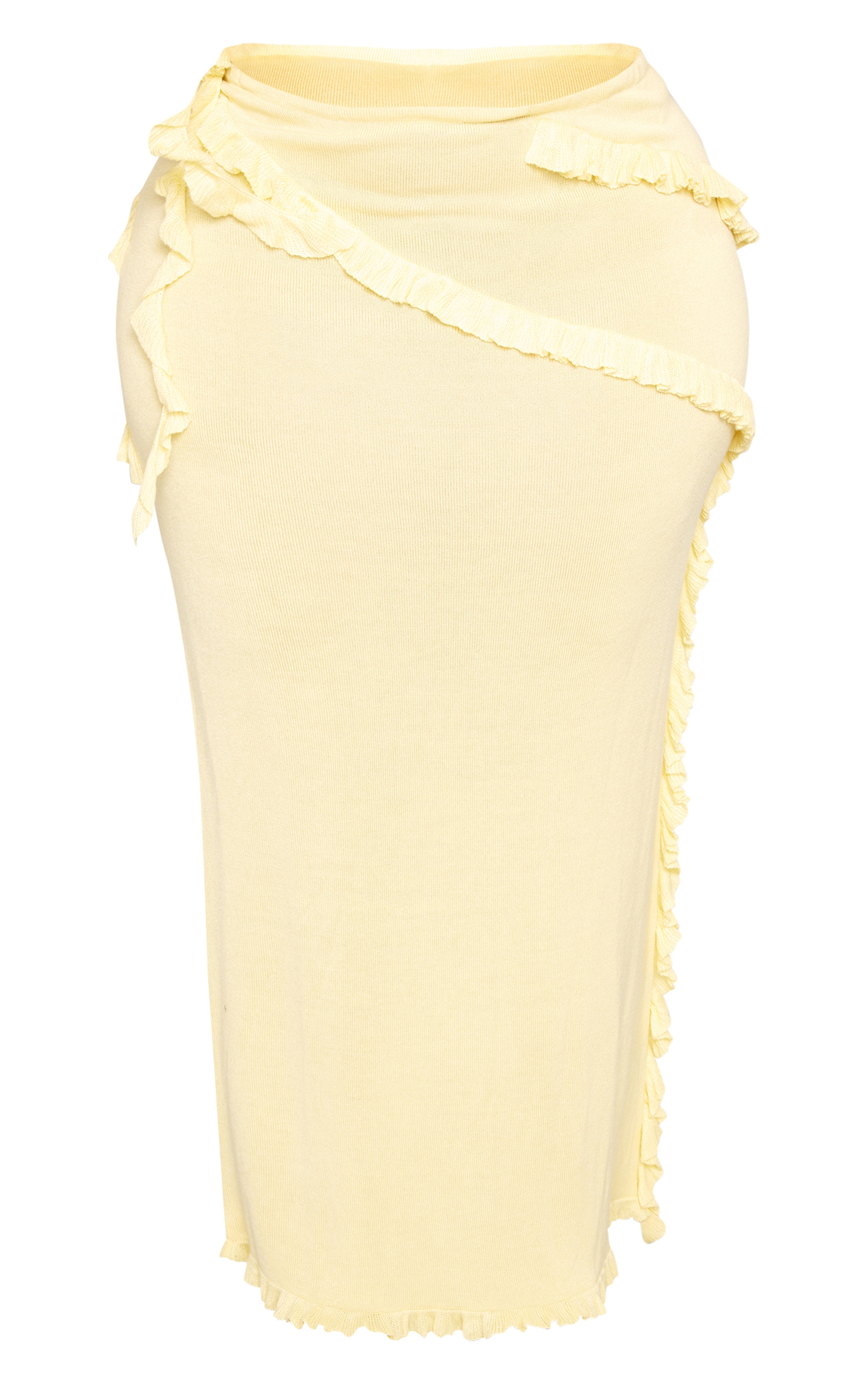 Plus Yellow Rib Knit Frill Detail Maxi Skirt image 5