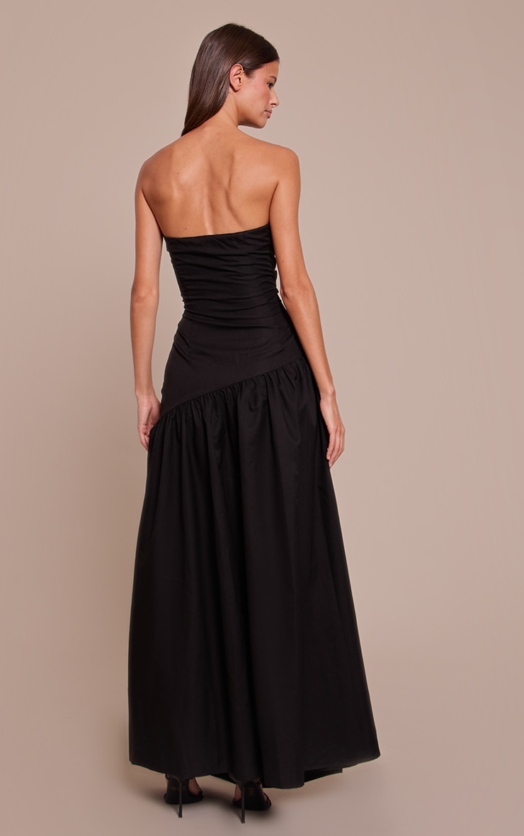 Black Woven Bandeau Ruched Maxi Dress image 2