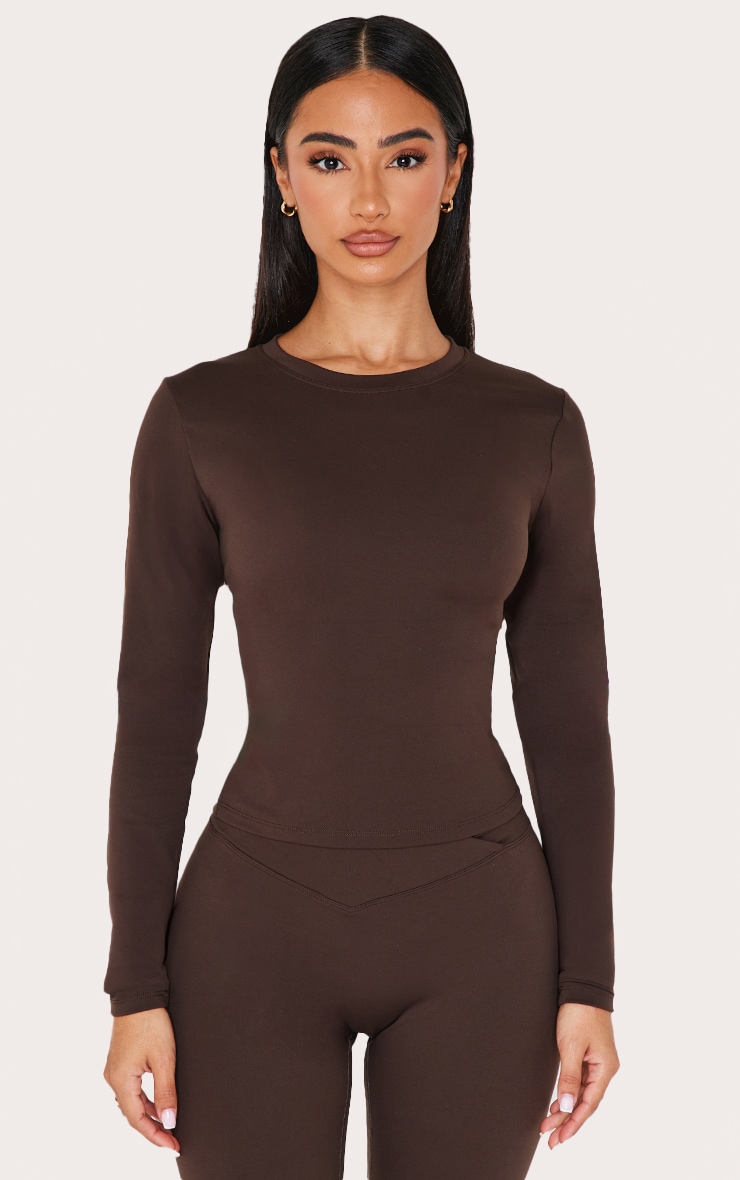 Petite Espresso Sculpt Long Sleeve Gym Top image 1