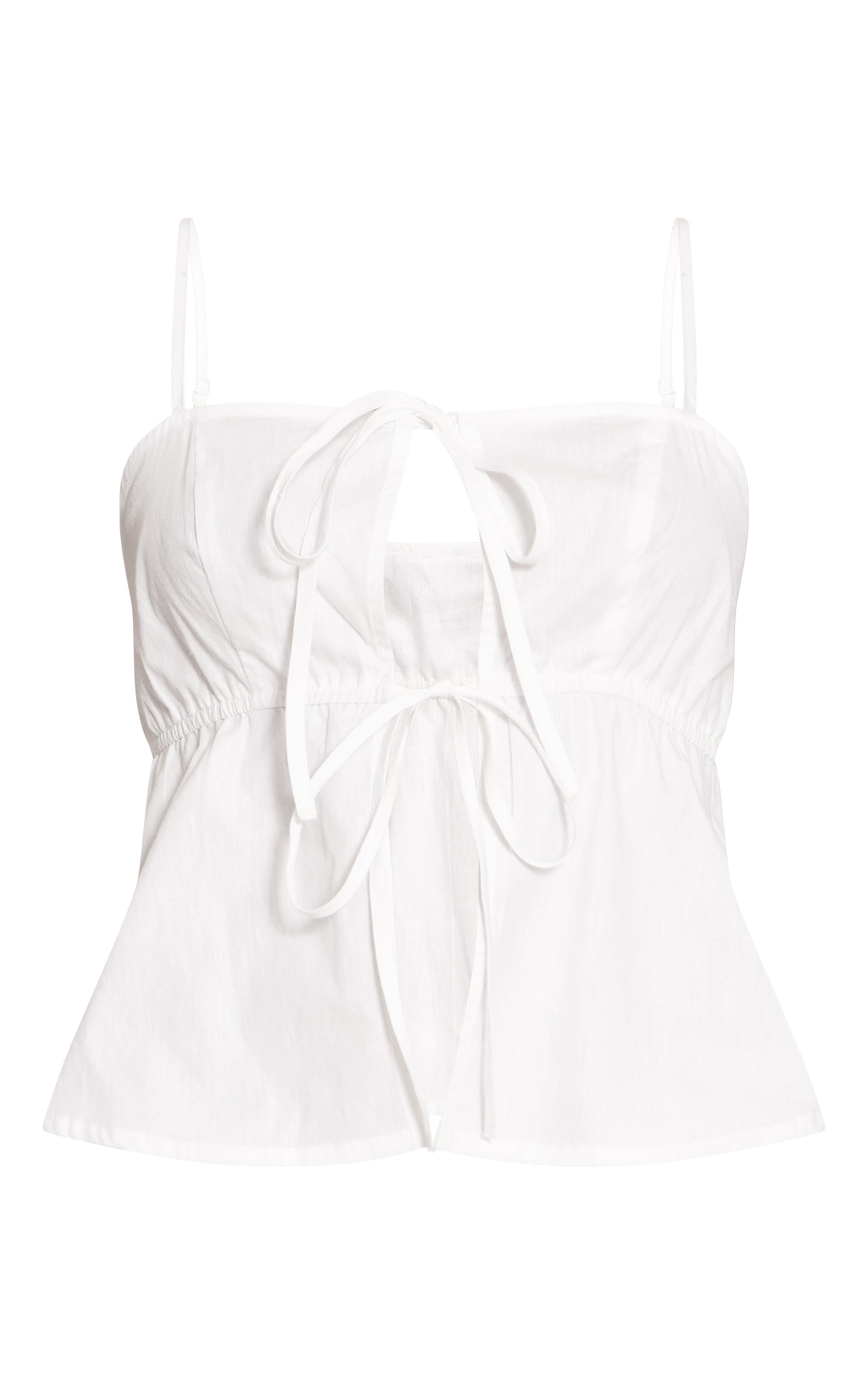 White Cotton Poplin Tie Front Cami Top image 5