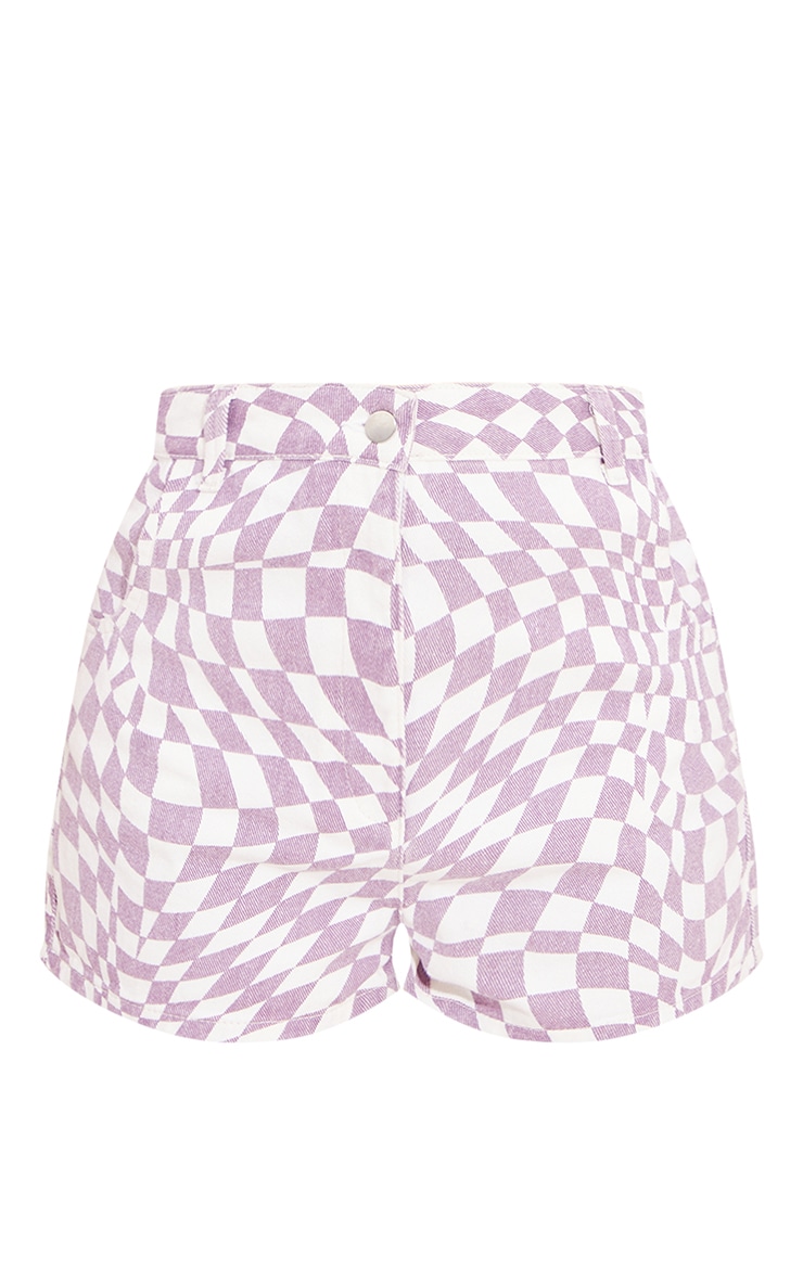 Petite Lilac Denim Checkerboard High Waisted Shorts image 6