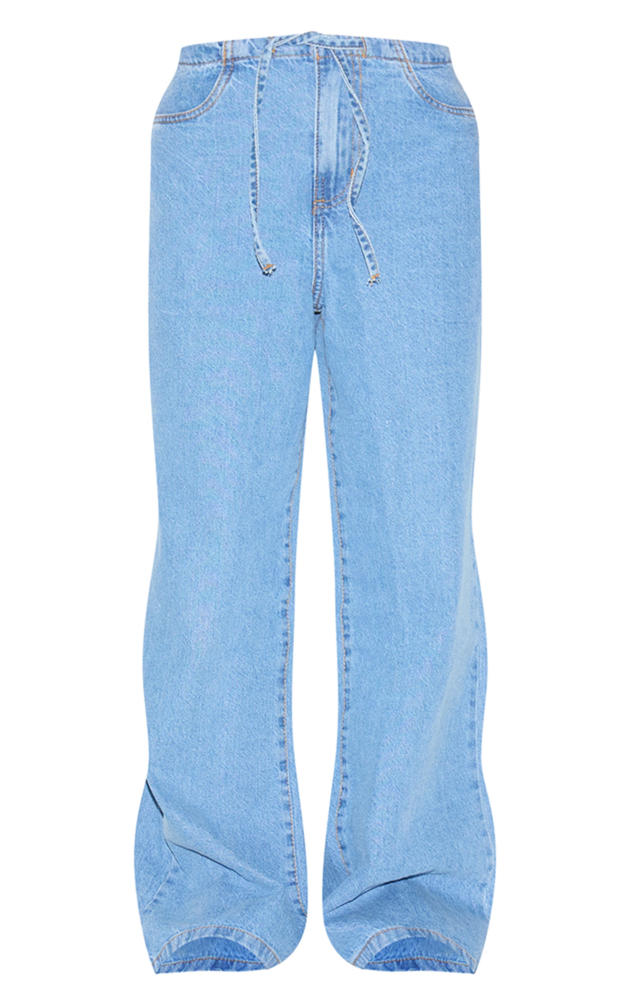 Petite Mid Blue Wash Low Rise Tie Waistband Wide Leg Jeans image 5