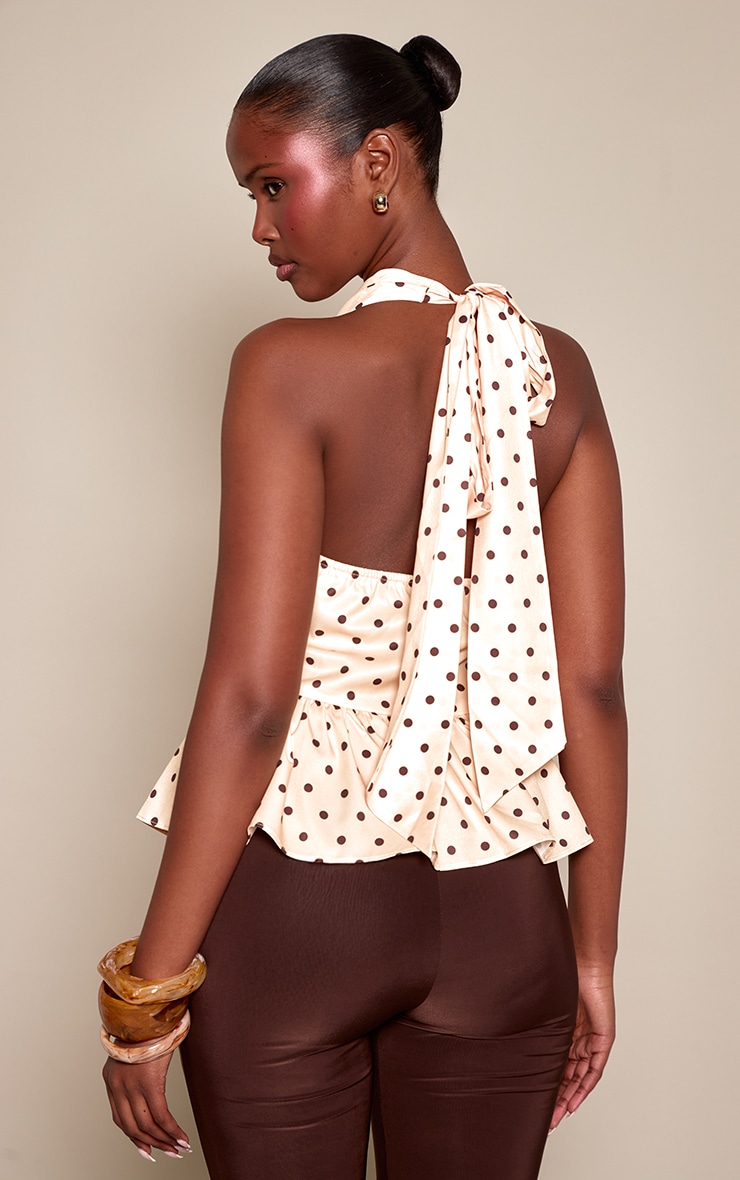 Cream Polka Dot Chiffon Halterneck Top image 2