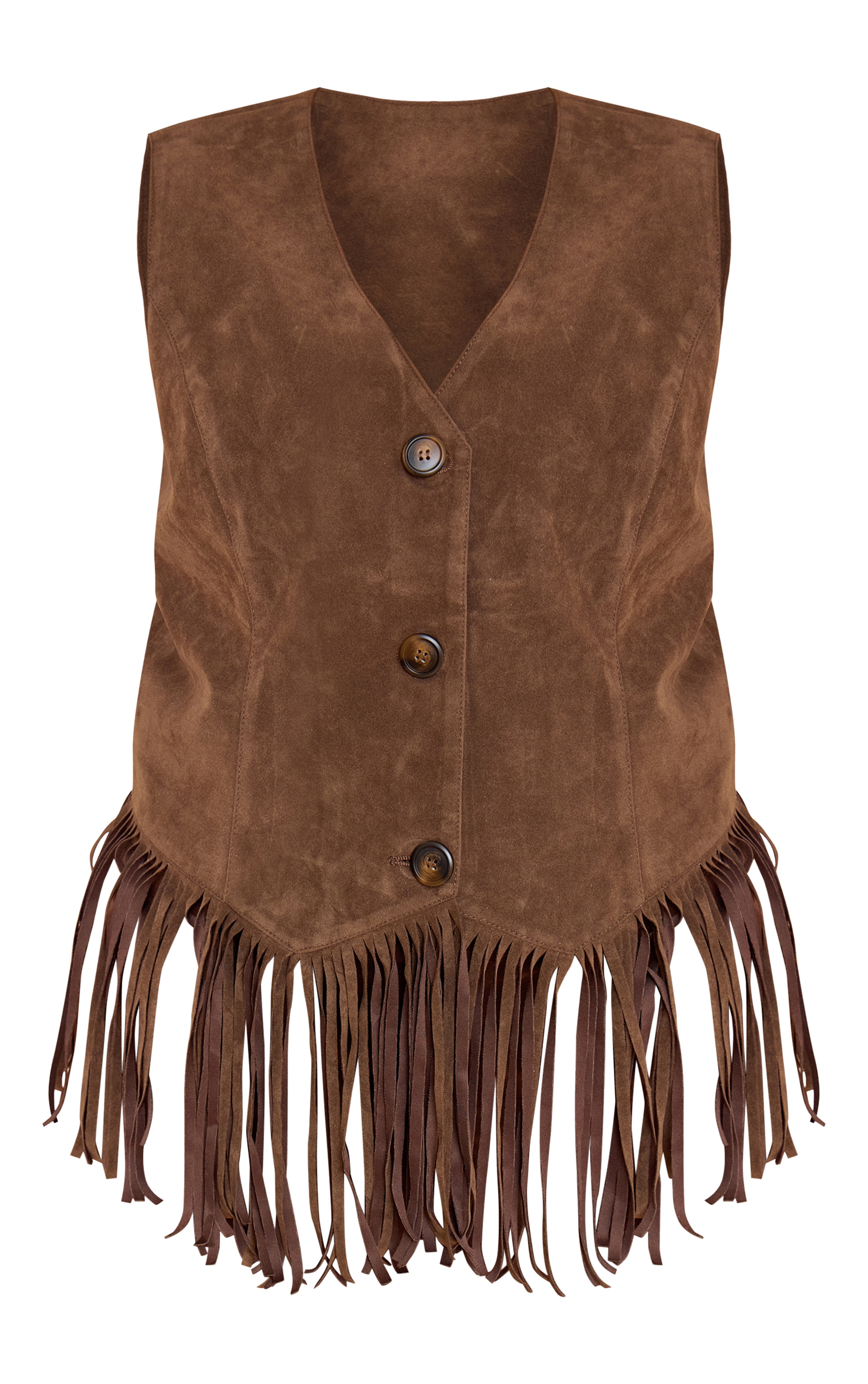 Plus Light Brown Faxu Suede Tassel Vest image 5