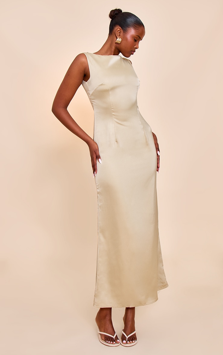 Sage Bridesmaid Satin Boat Neck Maxi Dress image 3