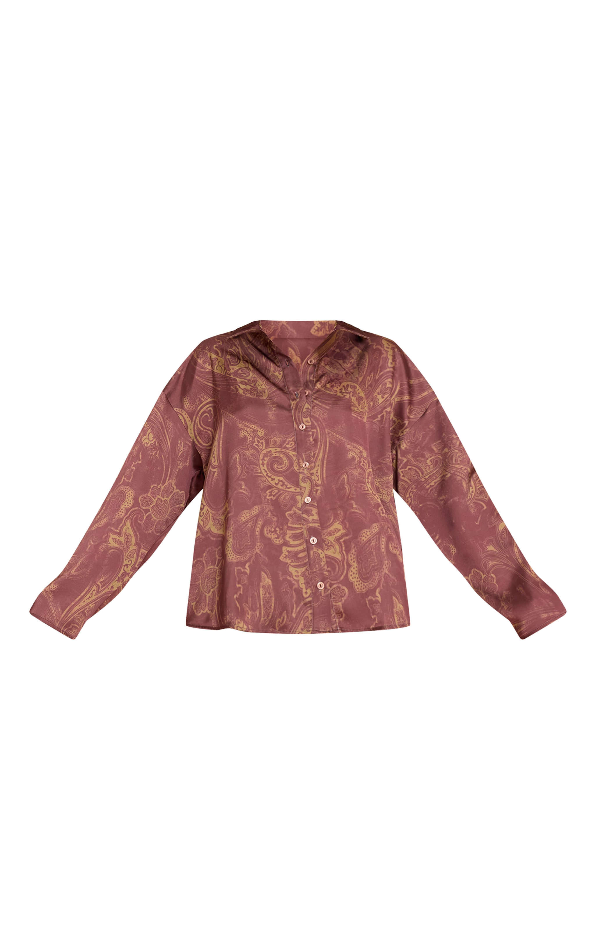 Brown Paisley Printed Satin Shirt image 5