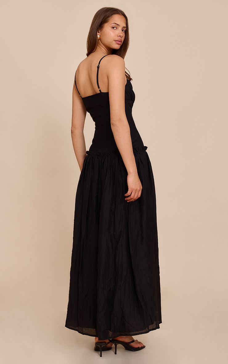 Black Ruched Bust Drop Waist Maxi Dress image 2