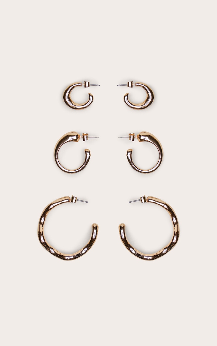 Gold Smooth Angled Hoop Earring Multi Pack image 2