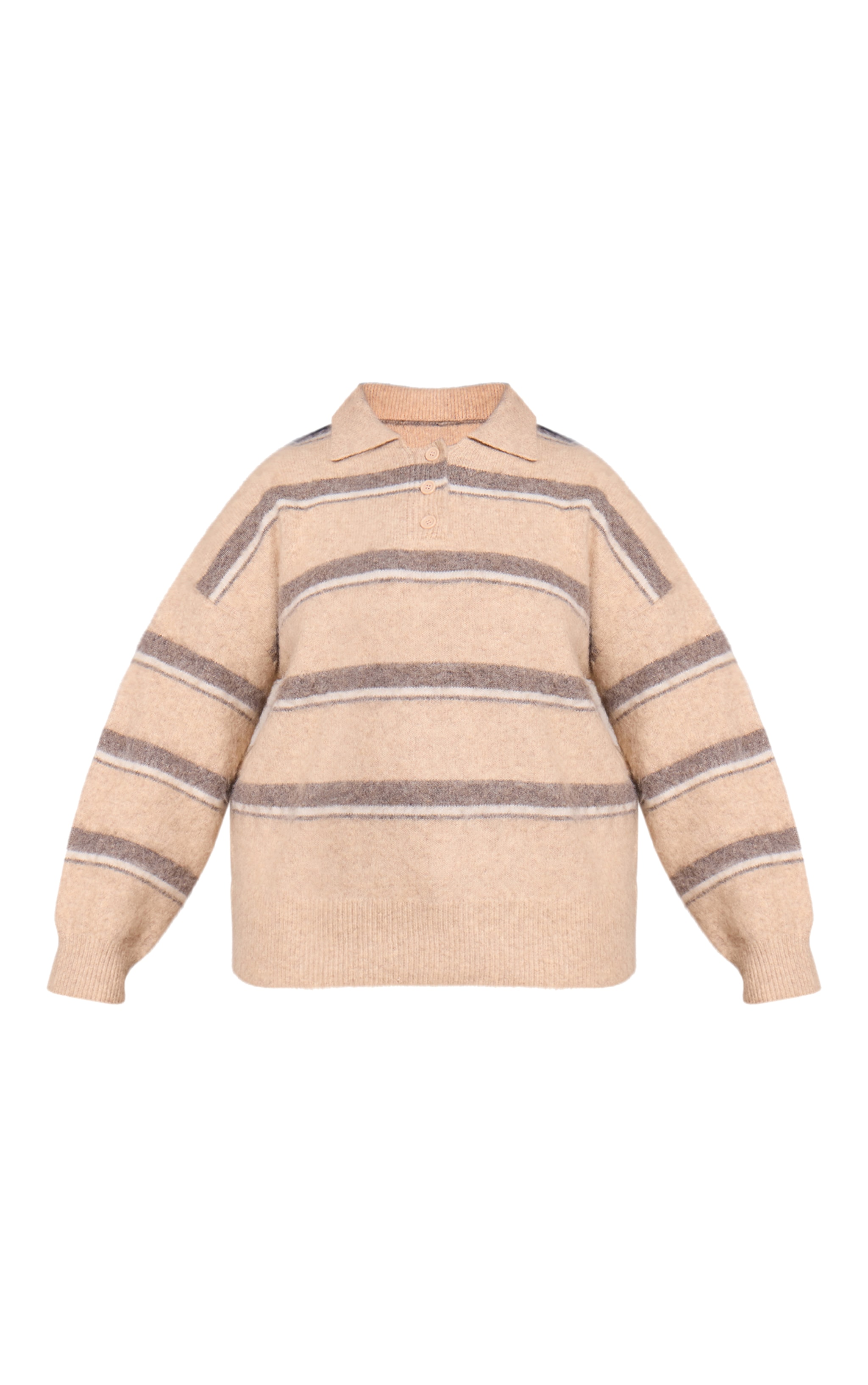 Plus Taupe Striped Brushed Knit Oversized Rugby Style Sweater image 5