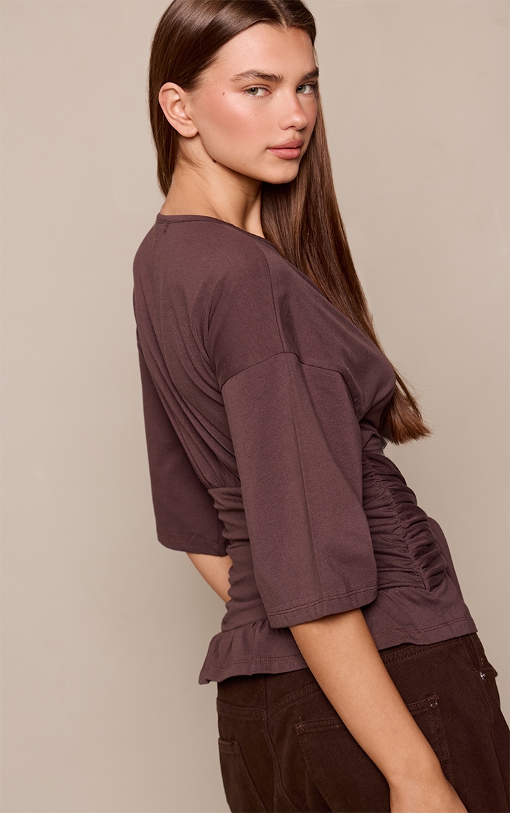 Chocolate Cotton Wrap Detail T-Shirt   image 2