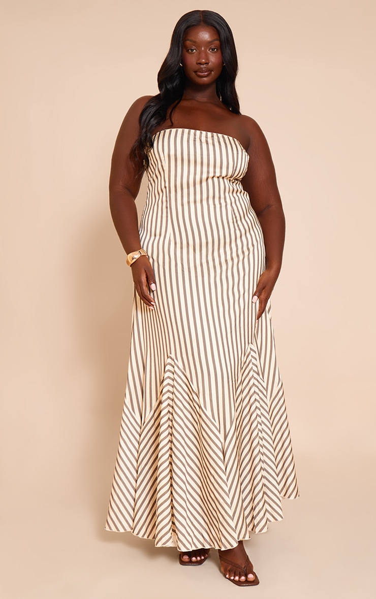 Plus Olive Satin Bandeau Stripe Maxi Dress image 3