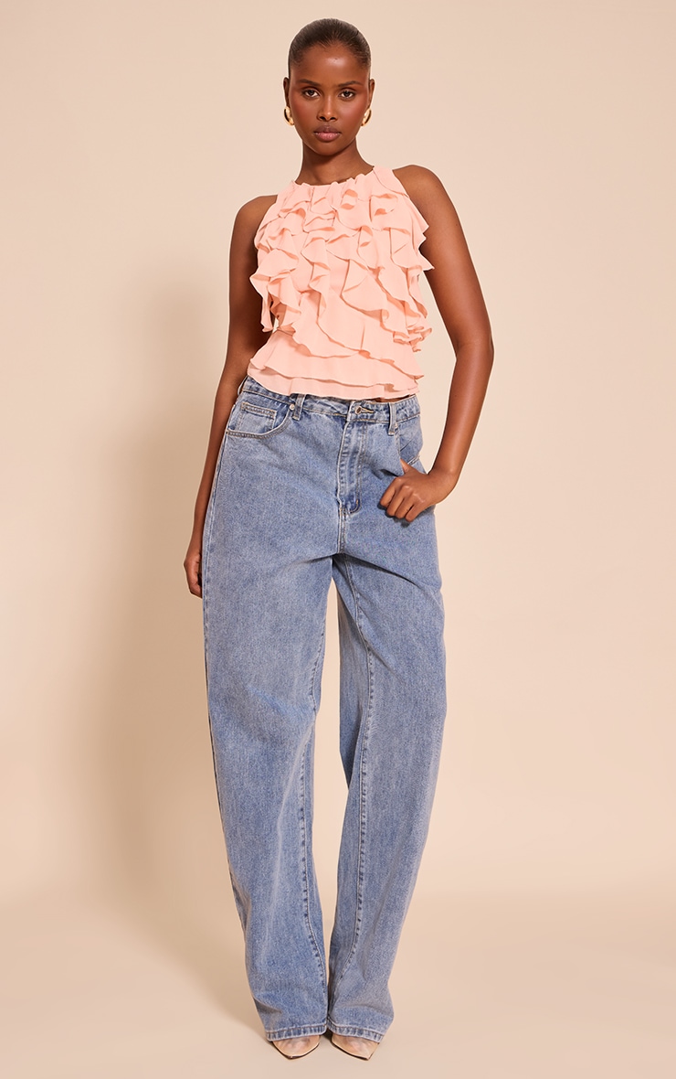 Grapefruit Chiffon Ruffle Detail Vest Top image 3