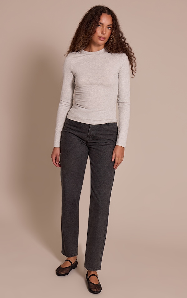 Tall Washed Grey High Waist Mom Jeans